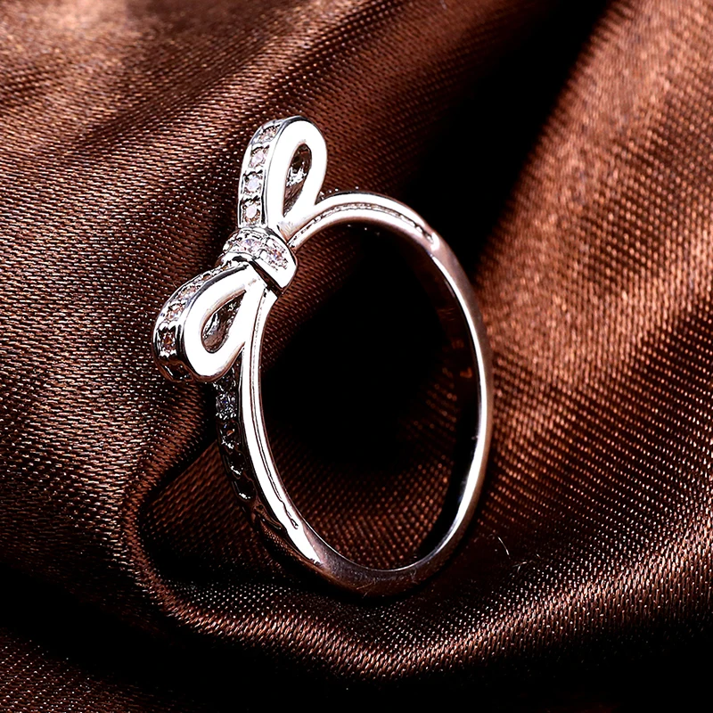 Authentic 925 Sterling silver Compatible Sparkling bow clear cz With New Original Imitation Women Jewelry Fit Pandora Rings R21