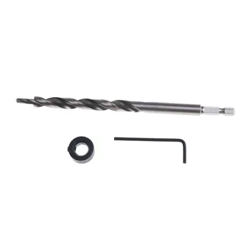

3/8" Hex Pocket Hole Twist Step Drill Bit+Stop Collar Set For Kreg Jig Guide