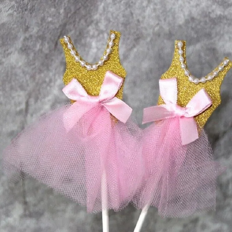 

30pcs Silver old glitter pearl dress cupcake toppers Baby shower creative princess dress cake toppers party supplies