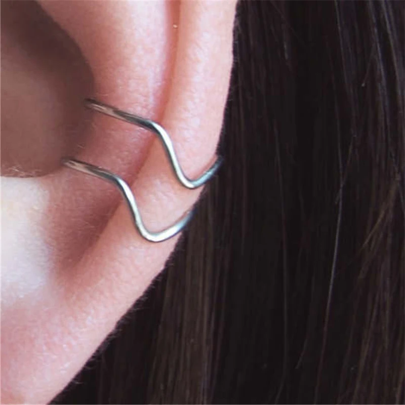 Fake Piercing Earrings Handmade Jewelry Vintage 925 Silver Ear Cuff