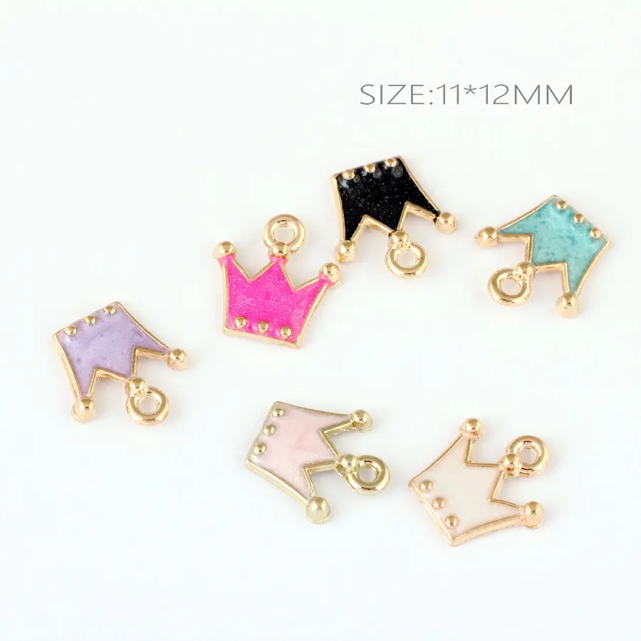 

10pcs 12*11MM Fashion Diy gold alloy metal enamel crown charms for earring making bracelet pendant Korean jewelry accessories
