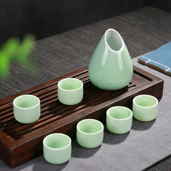 

Liquor Wine Sets Practical Elegant Wine Pot Dispenser Cups Gift Set Chinese 7pcs Pocerlain Wine Suits Box