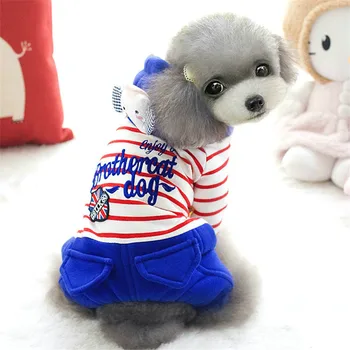 

2018 Fashion Cute Winter Pet Dog Clothes Striped Belt Four Feet Clothes for Small and Large Dog Coats Jackets (color:red,blue)