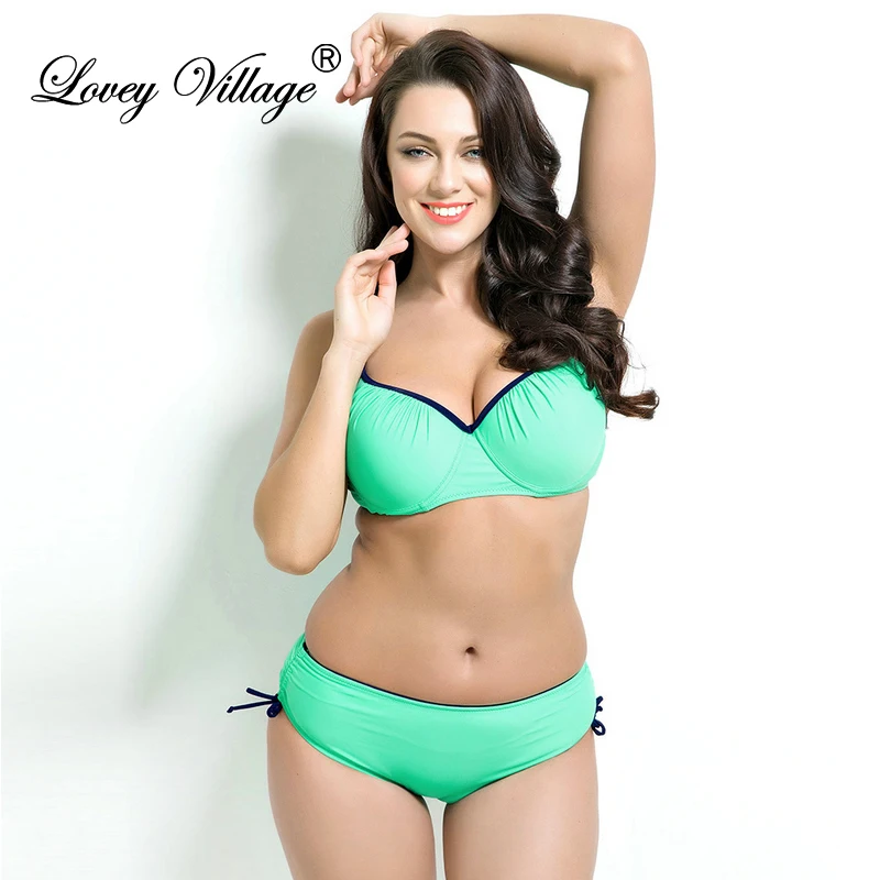

Lovey Village Push Up Bikini Women Sport String Swimsuit Sexy Bathing Suit Swimwear Plus Size Bandeau Bikinis Women Black Green