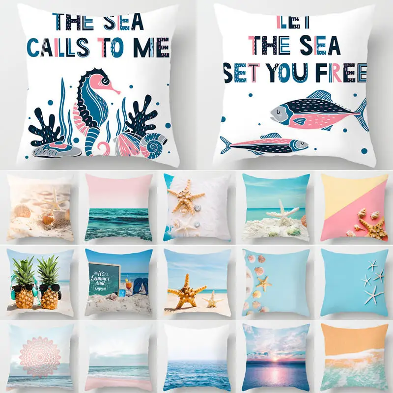 

1Pcs Ocean Style Starfish Pattern Cushion Cover Decorative Sofa Pillow Case Polyester Home Living Room Decor Pillow Cover 40828