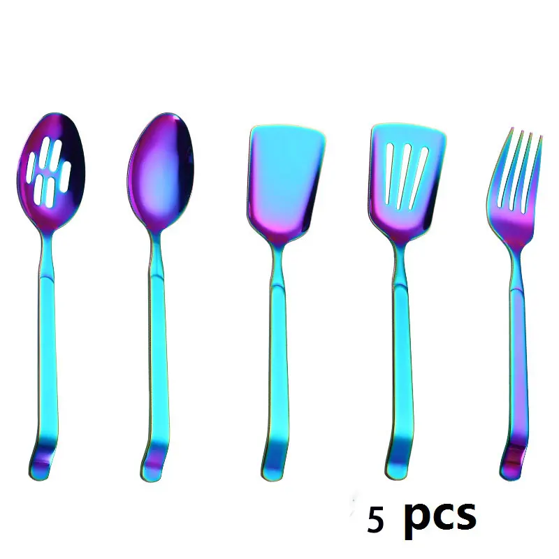 5pcs cook set Радужный набор кухонной посуды из нержавеющей стали, кухонная посуда для общественного буфета, ложка для ресторана, гаджет для повара, Сервировочные Ложки, вилка, Тернер, дуршлаг - Цвет: 5pcs cook set