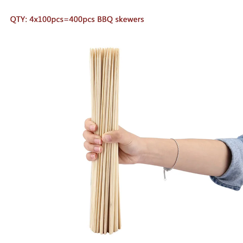 4 x100pcs/Pack BBQ Party Wooden Skewers Disposable skewers Bamboo sticks for Vegetables and Meat foods 9.85''/25cmx3mm brochette