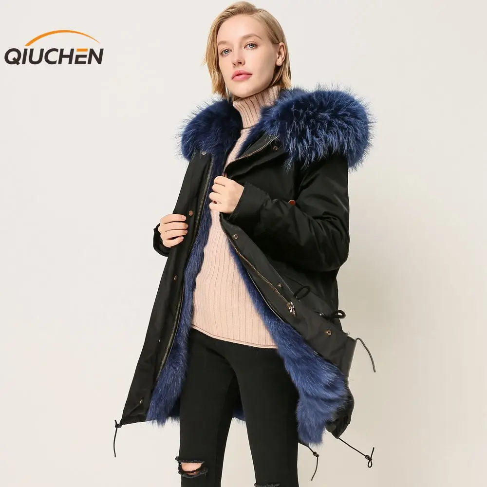QIUCHEN 2018 новая зимняя куртка длина 88 см эксклюзивный материал Лисий Мех Подкладка