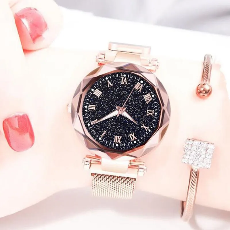 

2019 Luxury Starry Sky Women Watches Rose Gold Bracelet Crystal Quartz Ladies Watch Thin Steel Female Clock Relogio Feminino