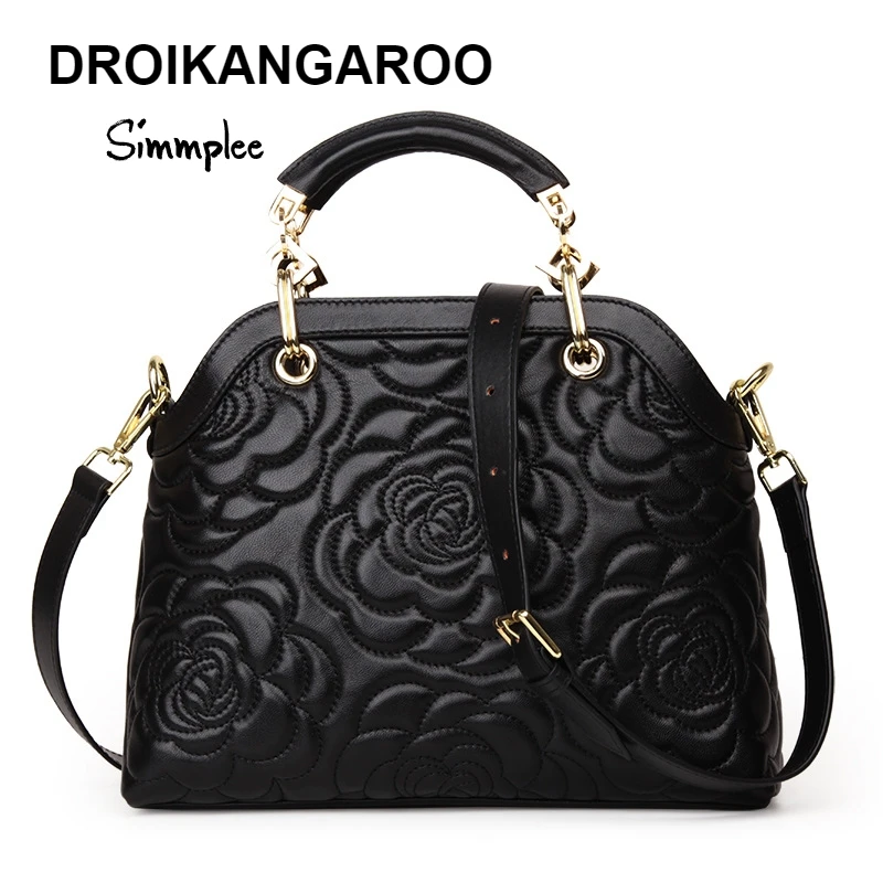 

SheepskinLuxury Flower Pattern Women Leather Handbag Designer Chain Shoulder Bags Ladies Genuine Leather Handbags High Capacity