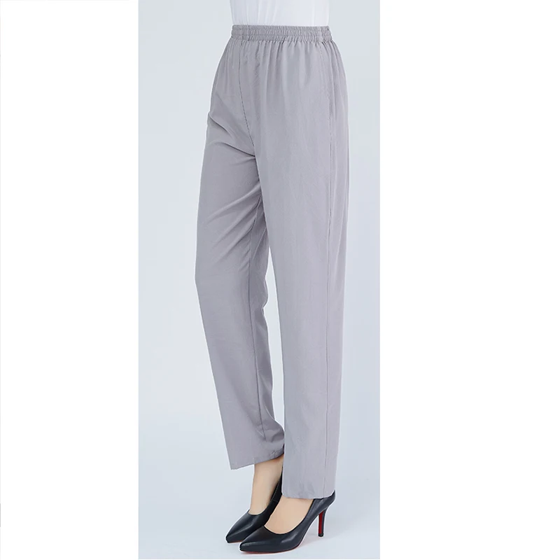 Новые шелковые повседневные брюки больших размеров с эластичной резинкой на талии, одноцветные женские брюки для среднего возраста NW2021