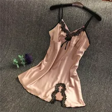Атласная ночная рубашка женская шелковая ночная рубашка кружевное сексуальное нижнее белье без рукавов Ночная рубашка с v-образным вырезом ночная рубашка женская ночная одежда
