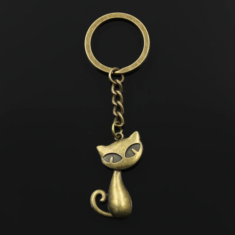 

Fashion 3cm Key Ring Metal Key Chain Keychain Jewelry Antique Bronze Plated cat 39x32mm Pendant