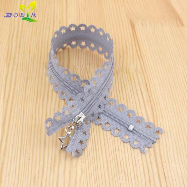 2pcs/lot 25CM stars lace zippers for clothing decorative zipper