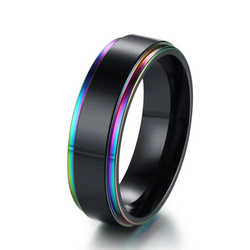 

6MM color stainless steel men's ring smooth fashion jewelry Wedding brand Rings For Women Men lovers G0285