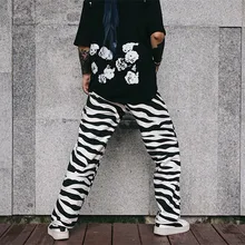 Корейские мужские/женские свободные прямые винтажные черно-белые контрастные полосатые штаны с зебровым блоком, летние уличные шаровары в стиле хип-хоп