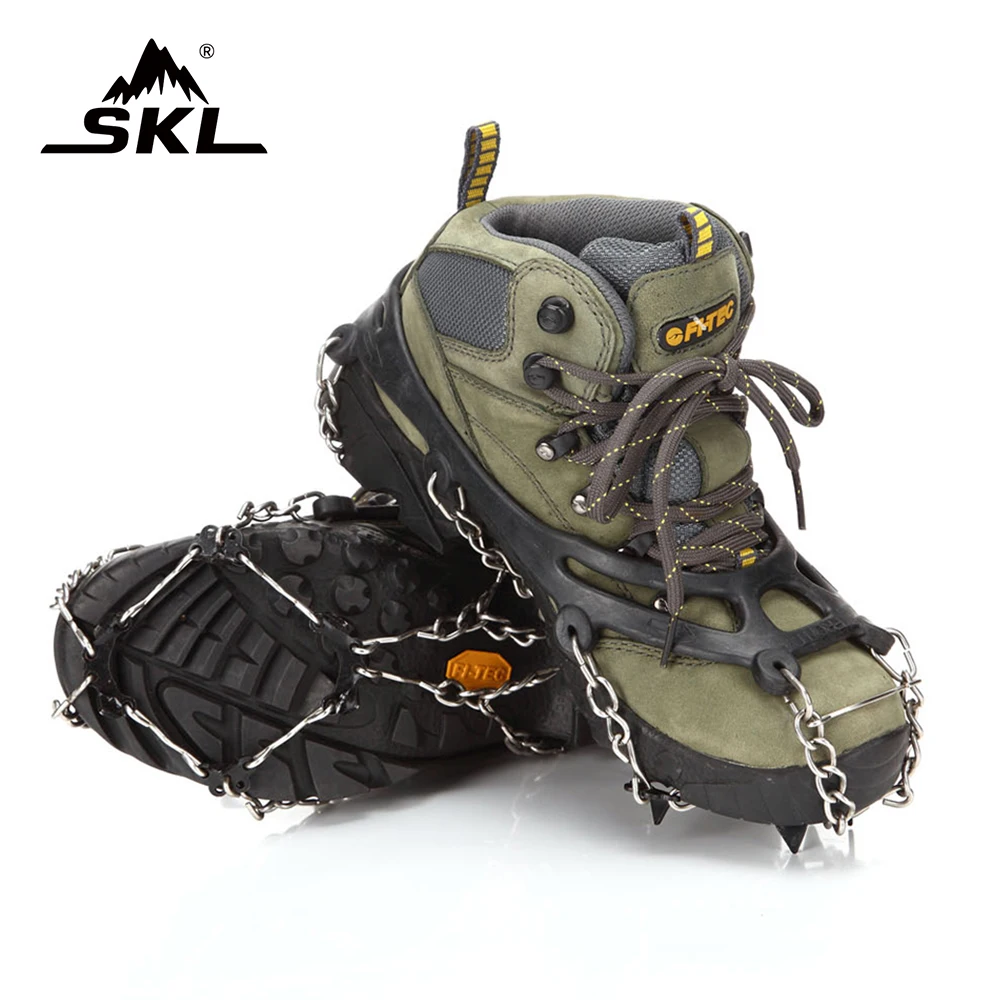 

SKL 1 Pir of Universal Ice Gripper 8 Teeth Crampons Stainless Steel Anti-Slip Traction Cleats for Climbing Snow, Ice, Mud, Sand
