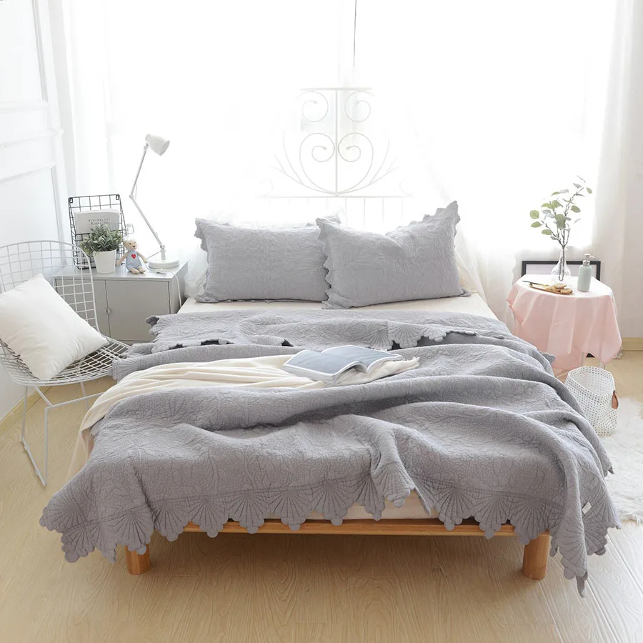 Корейское качество, однотонное одеяло с вышивкой, набор из 3 предметов, Стёганое одеяло, постельные принадлежности, хлопковое Стёганое одеяло s, покрывало для постельного белья, покрывало King size