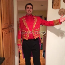 Фильм подходит красный костюм для шафера жениха смокинг мужской золотой вышивка костюм с лацканами жениха/Фрак Свадьба/выпускной маг(куртка+ брюки