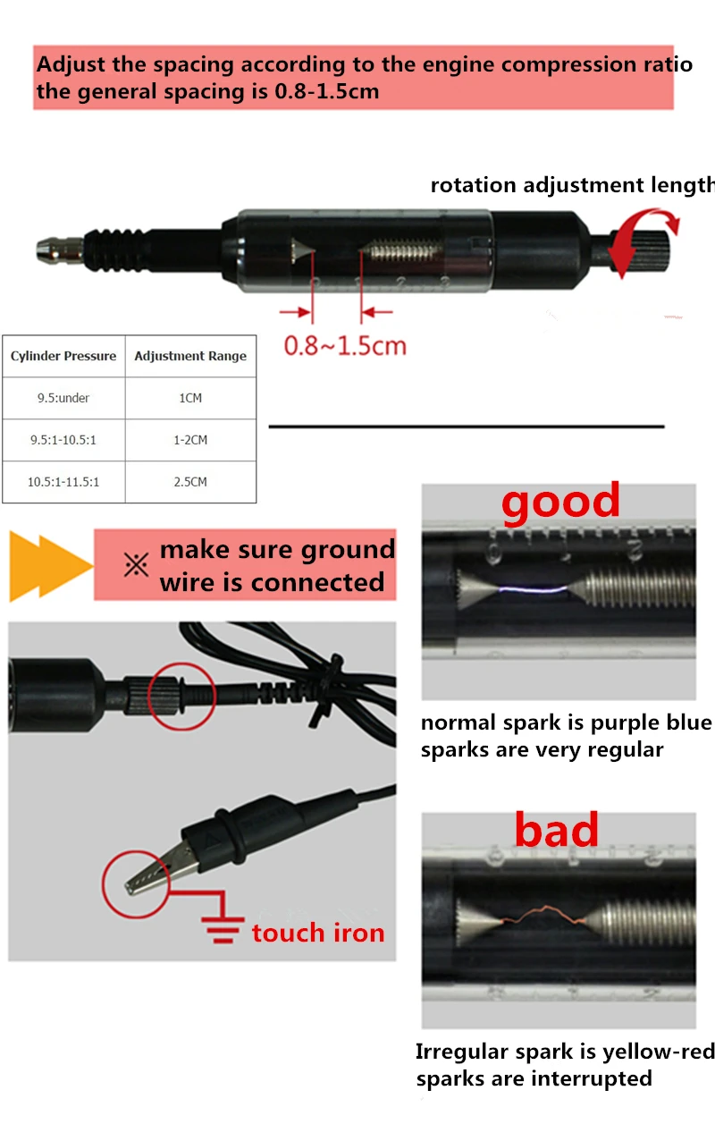 Car Sparking Plug Tester Spark Plug Checker Ignition System Coil Engine