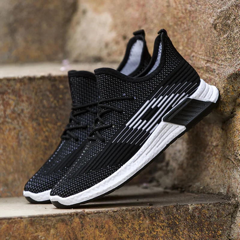 Men Shoes Men's Casual Lightweight Comfortable Breathable low-help Flyknit sneakers black red Footwear zapatos de hombre