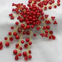 Свадебный головной убор с красным жемчугом, свадебные аксессуары, вуалетки для свадьбы, гребень для свадьбы