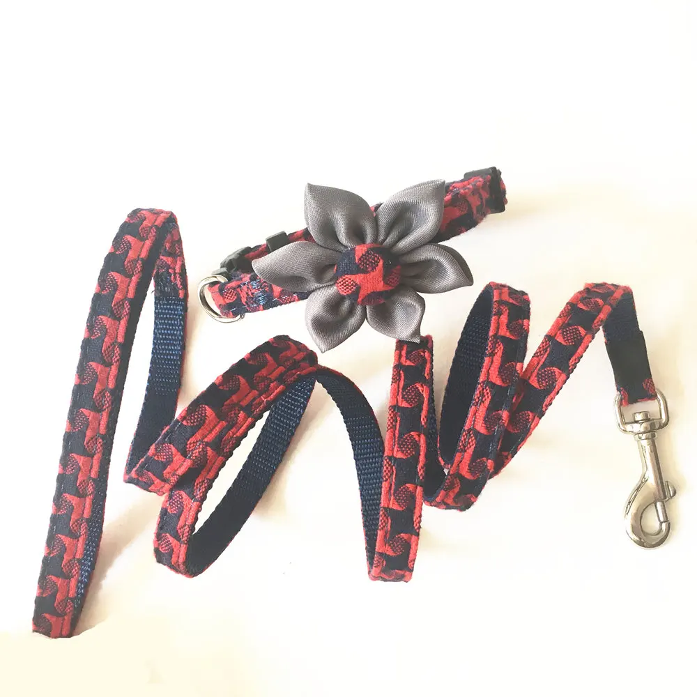 

Newest pet collar and leash set nylon plaid red back pet dog Collar Leads for Chihuahua Poodle pet products supplies