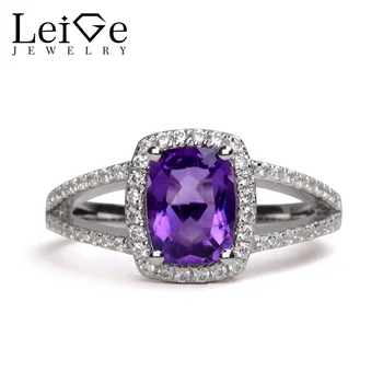 

Leige Jewelry Amethyst Ring Double Band Sterling Silver 925 Jewelry for Women Gemstone Engagement Anniversary Rings Purple