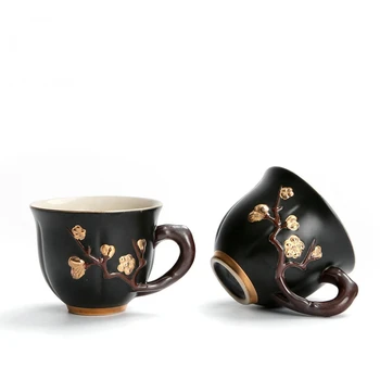 

PINNY Handpainted Ceramic Tea Cup High Quality 3D Plum Pattern Teacup Japanese Style Kung Fu Tea Set Porcelain Tea Cups