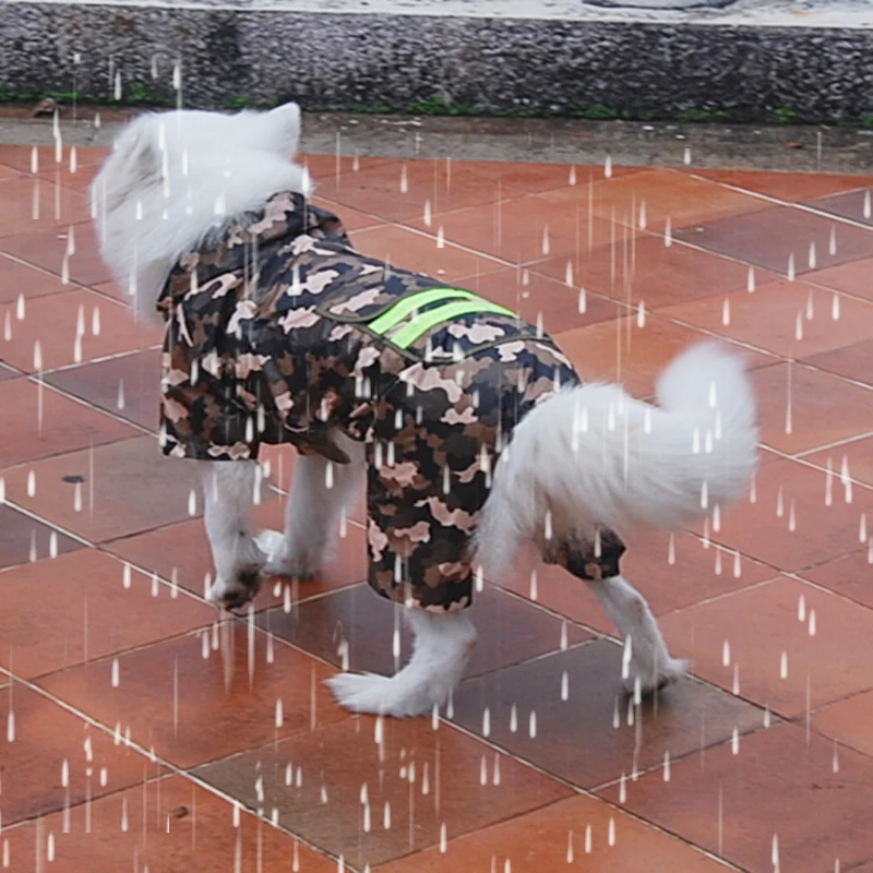 Camouflage Dog Rain Coat Clothes Two layers Waterproof Reflective
