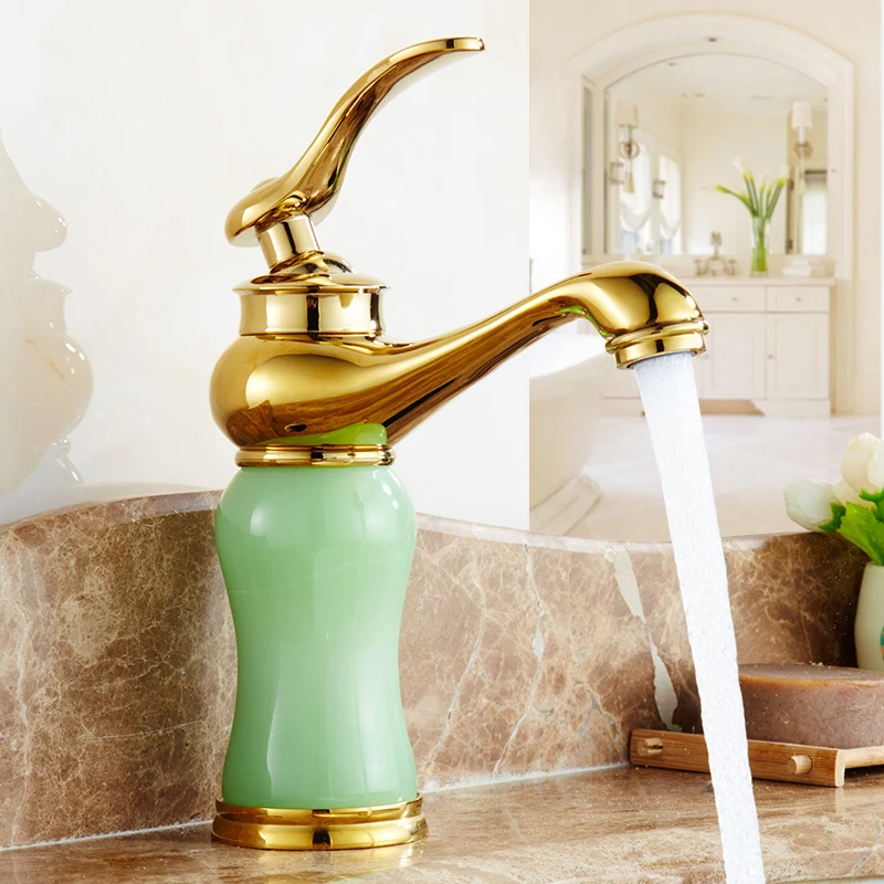 European jade type bathroom sink basin faucet gold plated, Magic Lamp style brass wash basin faucet mixer water tap hot and cold
European jade type bathroom sink basin faucet gold plated, Magic Lamp style brass wash basin faucet mixer water tap hot and cold