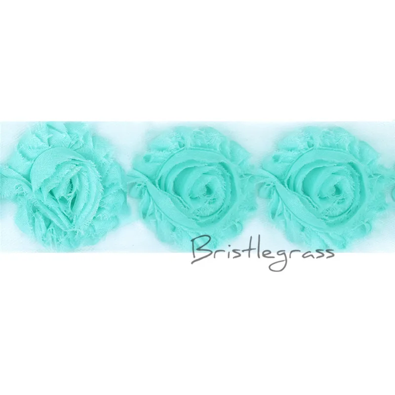 

BRISTLEGRASS 1 Yard 2.5" 6cm Aqua Frayed Shabby Rose Flowers Rosette Lace Trims Kids Headbands Hair Tie Wedding Dress DIY Sewing