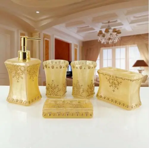 Чашки кисточки ванная комната комплект роскошная Мода смолы пять штук держатель для бутылка для геля для ванны мыло коробка зубная щётка - Цвет: T