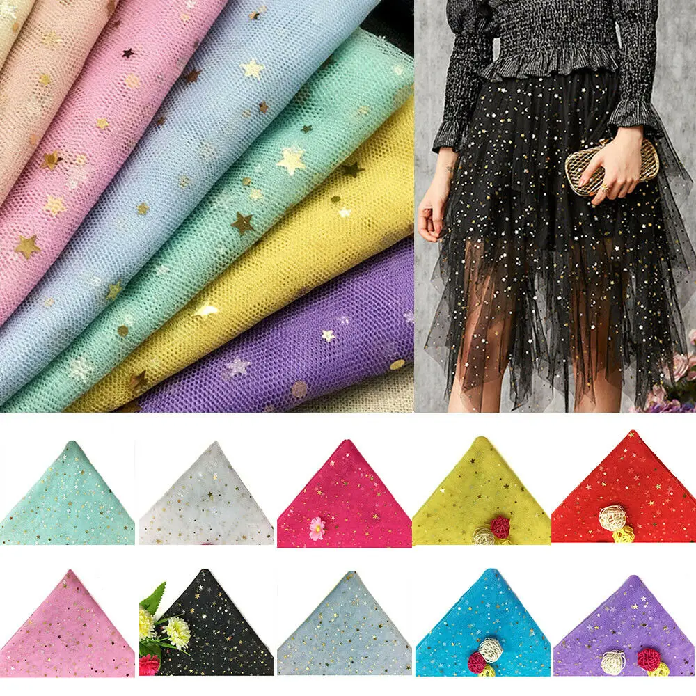 

Sparkle Star Mesh Tulle Fabric 150*100cm Net Tulle Wedding Party Decoration Material DIY Sewing By the Metre
