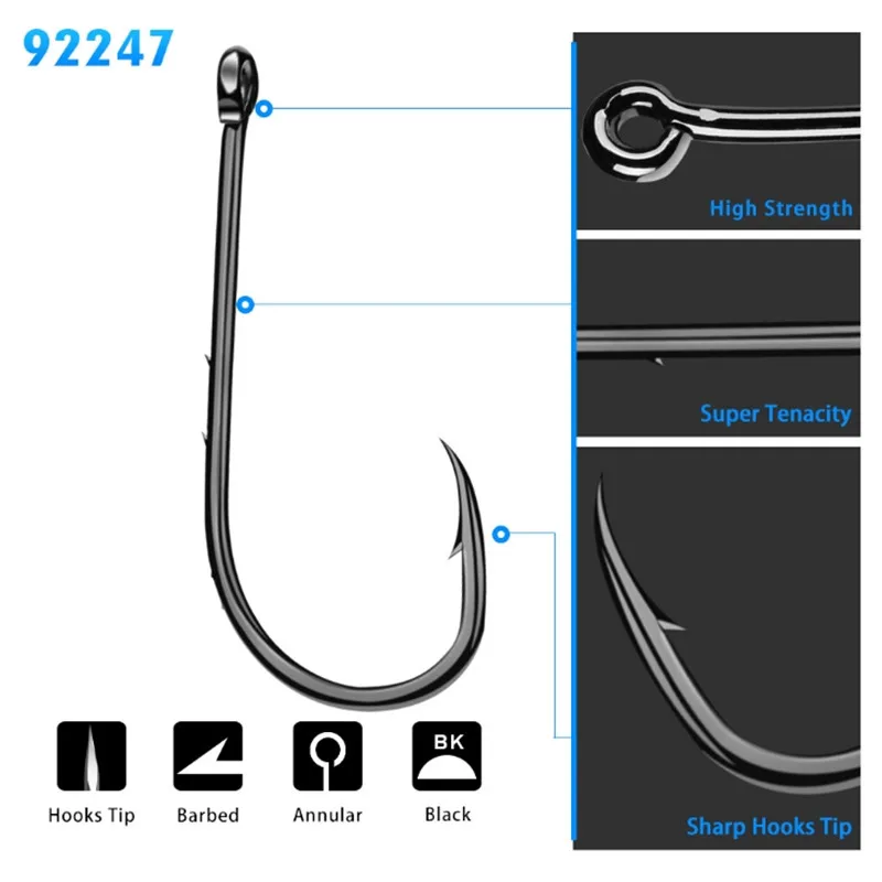 

50pcs/lot High-Carbon Steel Fishing Hooks 1#-6# Barbed Hook Black Crank Black Single hook For Soft Worm Bass Carp Fishing Tools