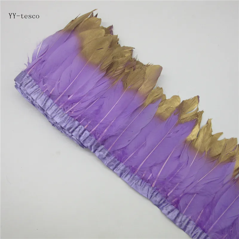Гусиное перо планки 1 ярдов/партия окрашенные настоящие гуси перо ленты с бахромой для платья юбка Ткань Пояс декоративная одежда - Цвет: Light Purple
