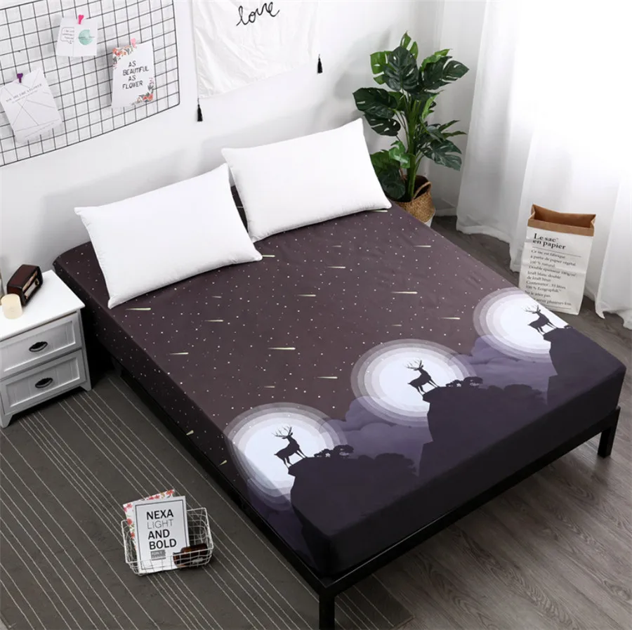 

Multiple Sizes Polyester Mattress Protector Black Deer The Nordic style Bed Cover Air-Permeable & Machine-washable Bed Cover