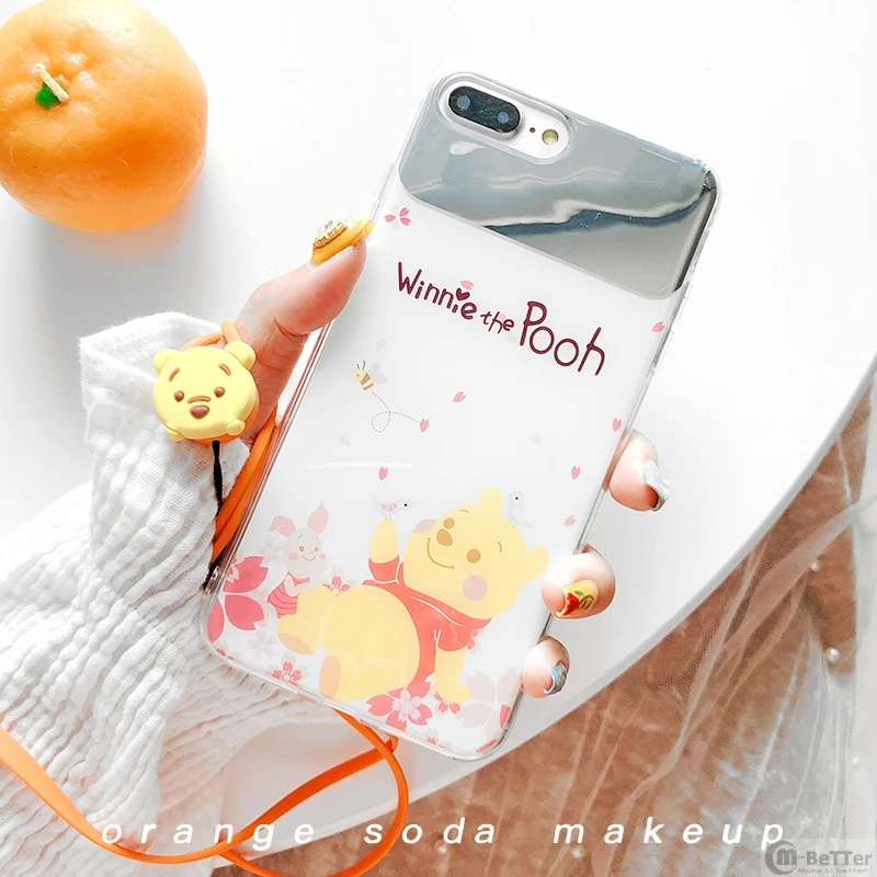 Winnie Bear make-up glass case for iPhone XS MAX siliconce cover 6 6s 7 8 plus XR tempered glass screen protector strap+ sticker Winnie Bear make-up glass case for iPhone XS MAX siliconce cover 6 6s 7 8 plus XR tempered glass screen protector strap+ sticker