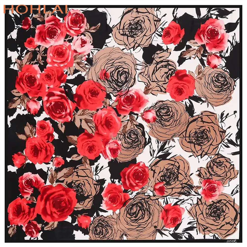 

Luxury Brand Scarves 130CM*130CM Square Scarf Rose Print Twill 100% Silk Scarf Women Kerchief For Ladies Fashion Shawl Echarpe
