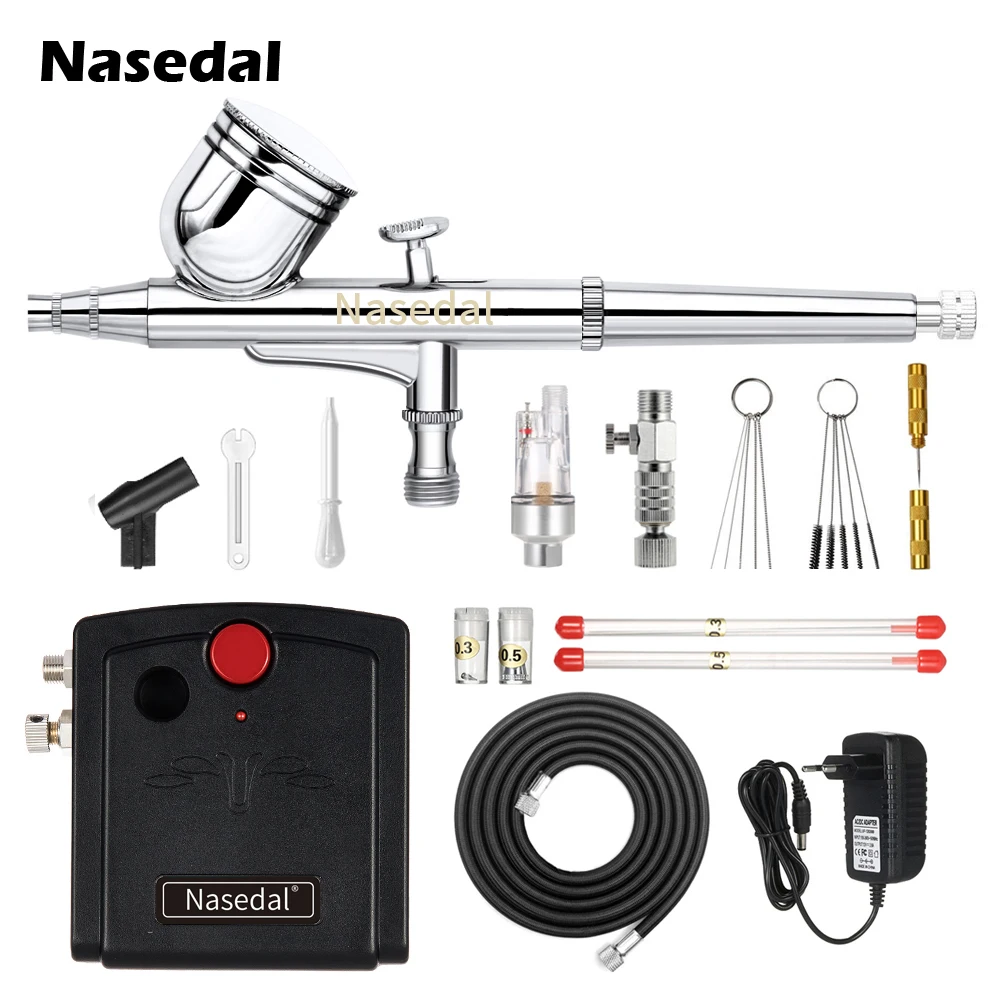 

Nasedal Airbrush Compressor Dual-Action Spray Gun Makeup Nail Tattoo Model/Cake/Car paint Cleaning Tool Mini Filter Holder