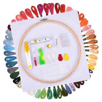 

Embroidery Frame Kit Floss Stitch Sewing Skein Cross-Stitch Starter Tool Set Thimble Scissor Tailor Ruler Needlework Gadget