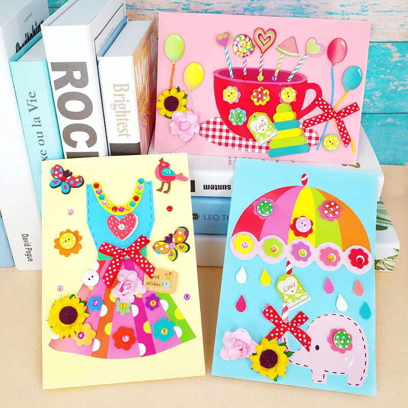 

5PC DIY Nonwoven Festival Card Thanksgiving Teacher's Day Christmas Birthday Card Gift Making Package Handmade toys for children