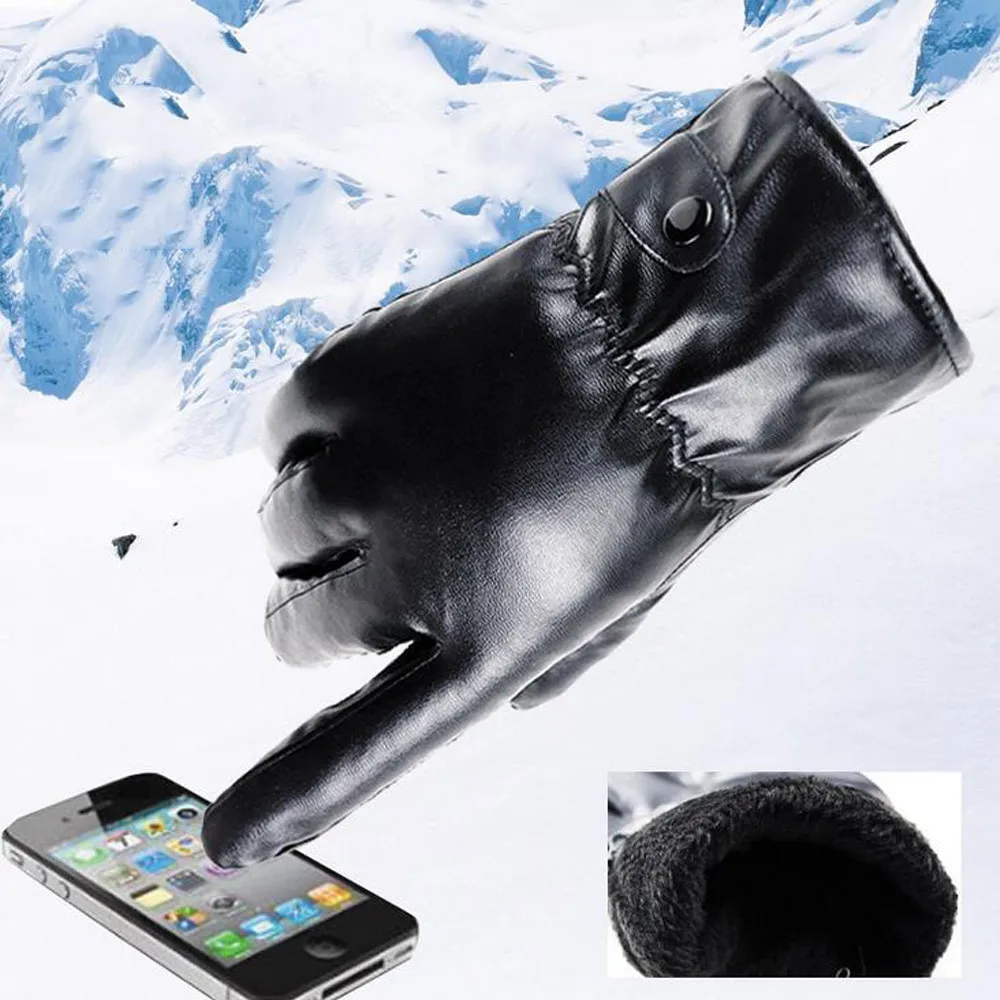 

winter gloves men Faux suede Leather Full finger Anti Slip Warm Gloves Winter Autumn Men Mitten Luvas de inverno Guantes mujer
