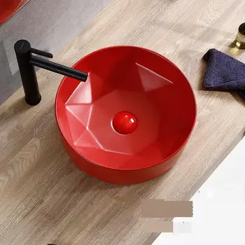 

Jingdezhen Bathroom ceramic sink wash basin Counter Top red round ceramic Wash Basin Bathroom Sink