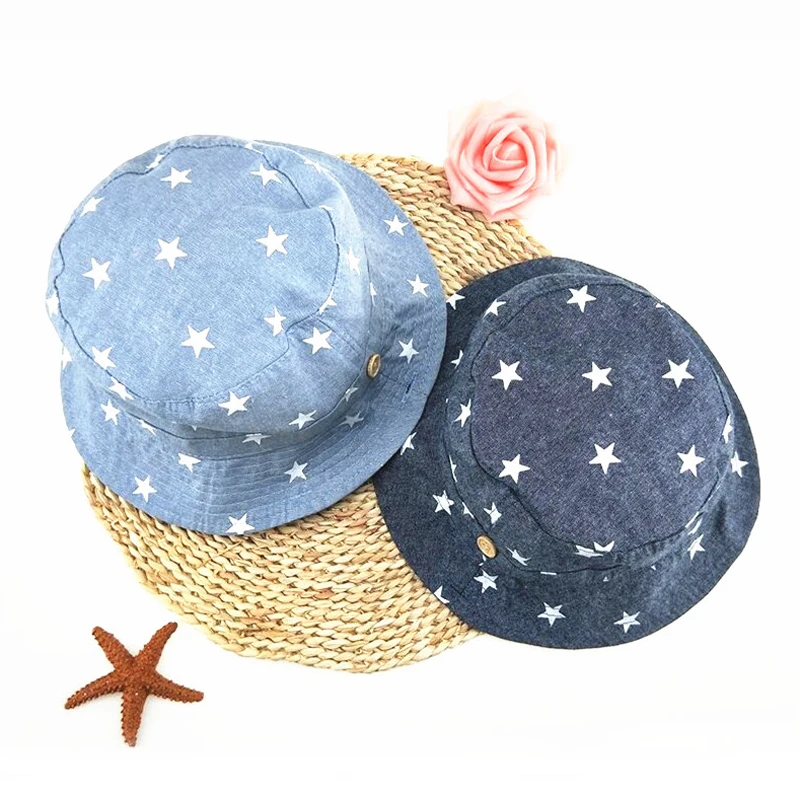 

2019 Fashion Cotton Soft Summer Baby Sun Hat Infant Boys Girls Bucket Hat Star cowboy hat Denim Cotton Toddler Kids Tractor Cap