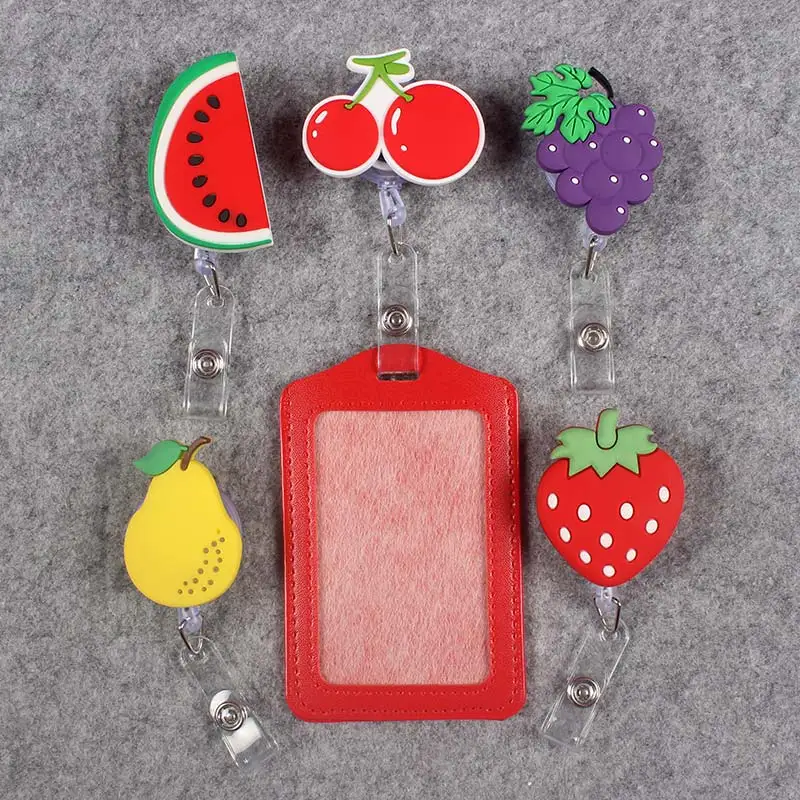 

Creative Vegetable And Fruits Badge Scroll Office Reel Scalable Girls Nurse Entrance School Students Guard Card PU Card Holder