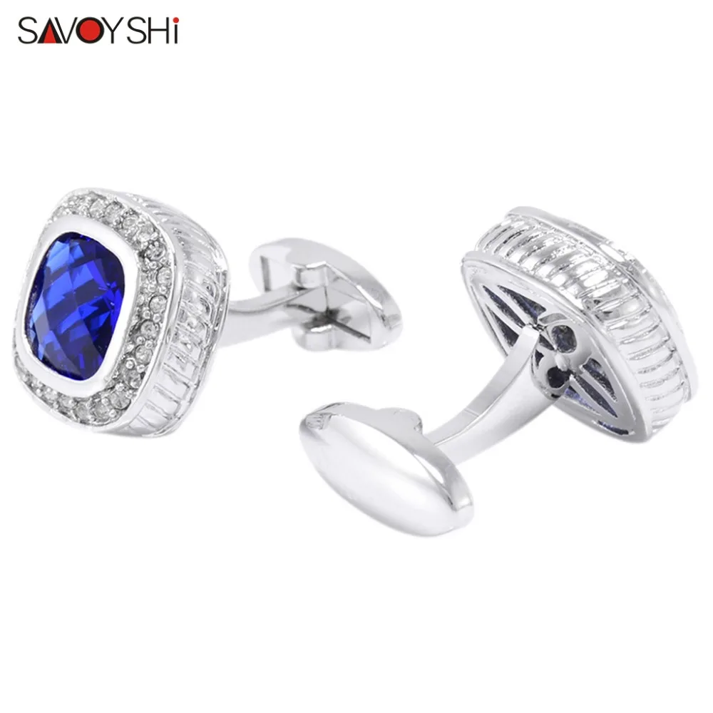 

SAVOYSHI Luxury Shirt Cufflinks for Mens Crystal High quality Blue Zircon Cuff links Brand Male Cuffs Accessories Free DIY Name