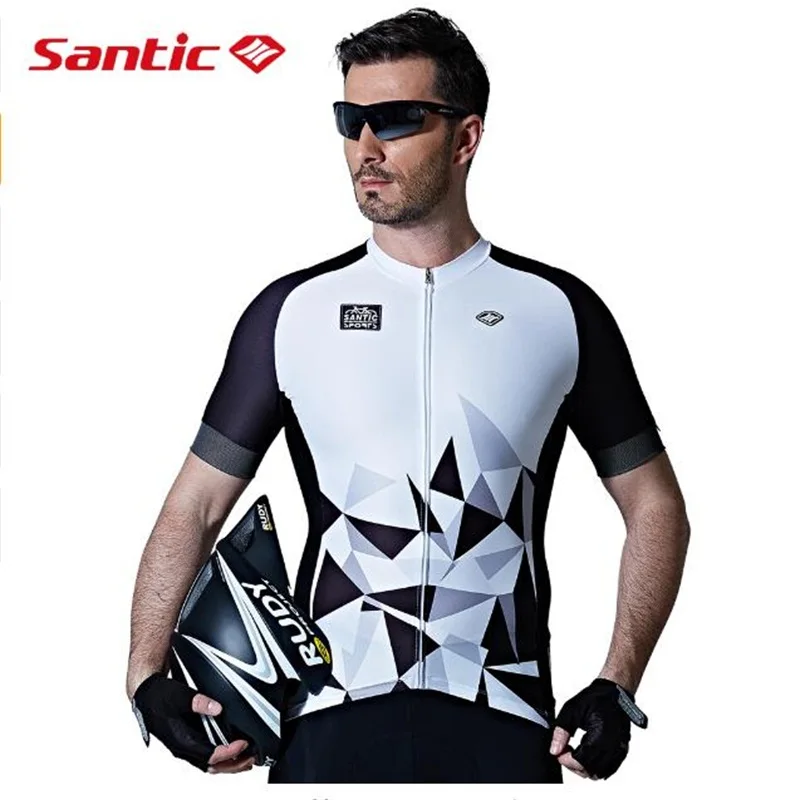 

Santic Men Cycling Short Jersey High Elastic Antislip Sleeve Cuff Road Bike MTB Short Sleeve Top Riding Elastic Reflective