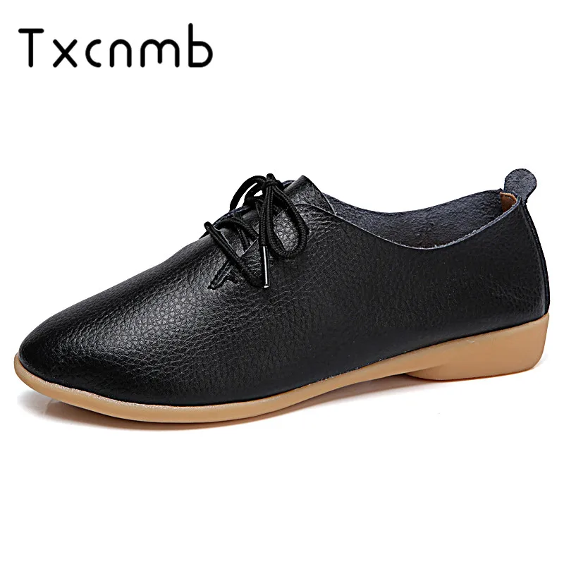 

TXCNMB Spring Autumn Woman Shoes Genuine leather Women Flats Women's Loafers Moccasins Female Shoe lace up Mother Footwear