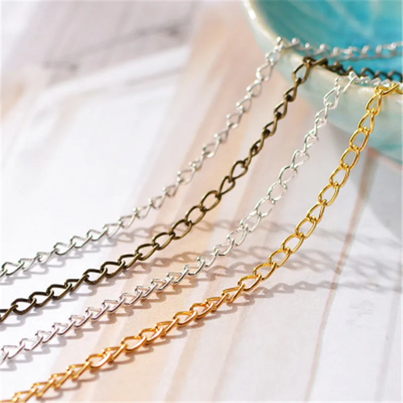 

5m/lot 2*3/3*4/4*6mm Metal Iron Necklace Chains Bulk For Jewelry Making Gold Silver Color Extender Chain For Necklace Findings